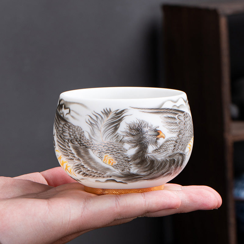 Buddha Stones Phoenix White Porcelain Ceramic Teacup Kung Fu Tea Cup 185ml With Gift Box - image 5