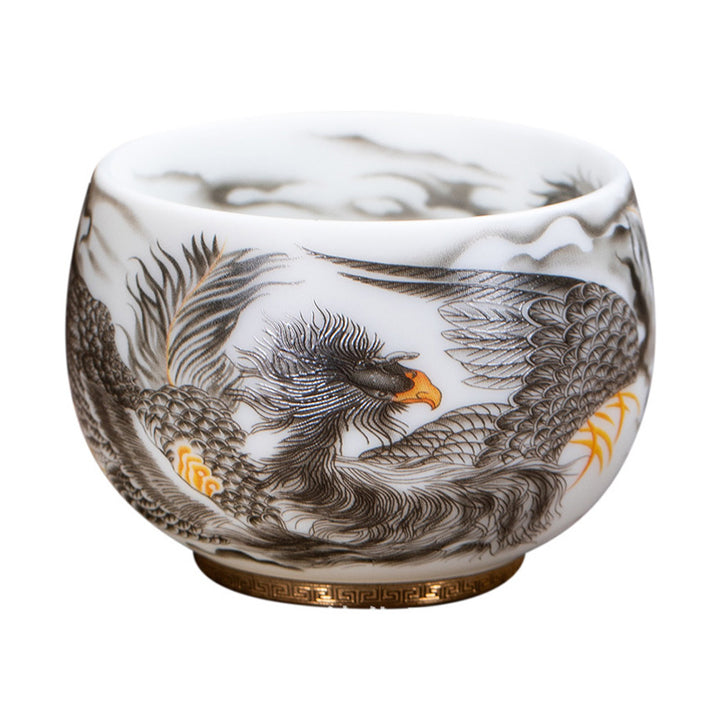 Buddha Stones Phoenix White Porcelain Ceramic Teacup Kung Fu Tea Cup 185ml With Gift Box - image 6