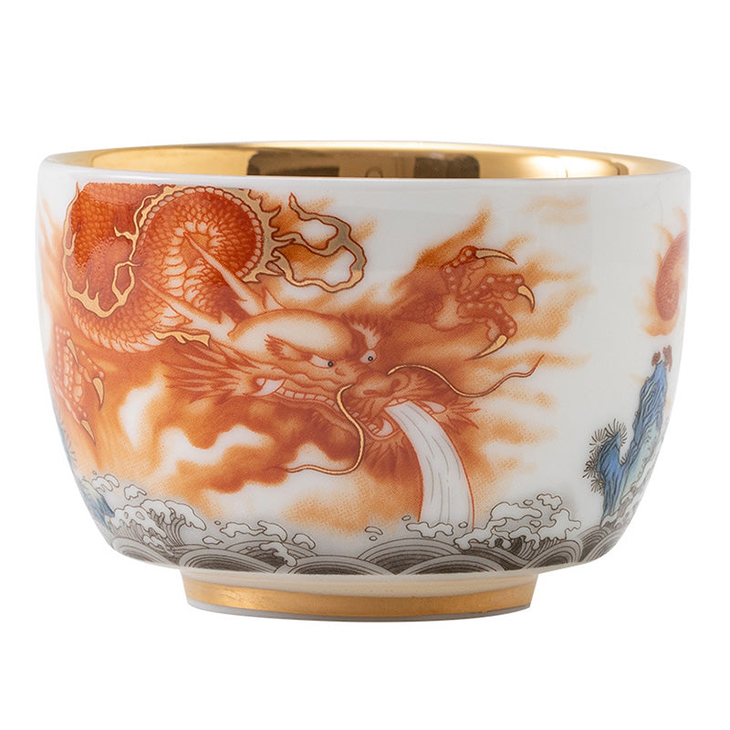 Buddha Stones Dragon Phoenix Crane Sun Ocean Waves Gilt Ceramic Teacup Kung Fu Tea Cup 170ml - image 9