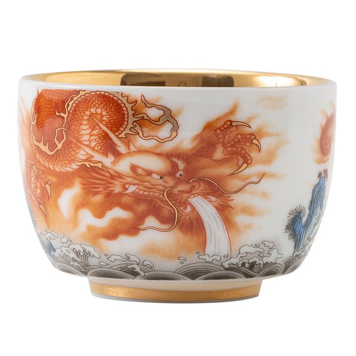 Buddha Stones Dragon Phoenix Crane Sun Ocean Waves Gilt Ceramic Teacup Kung Fu Tea Cup 170ml - image 9