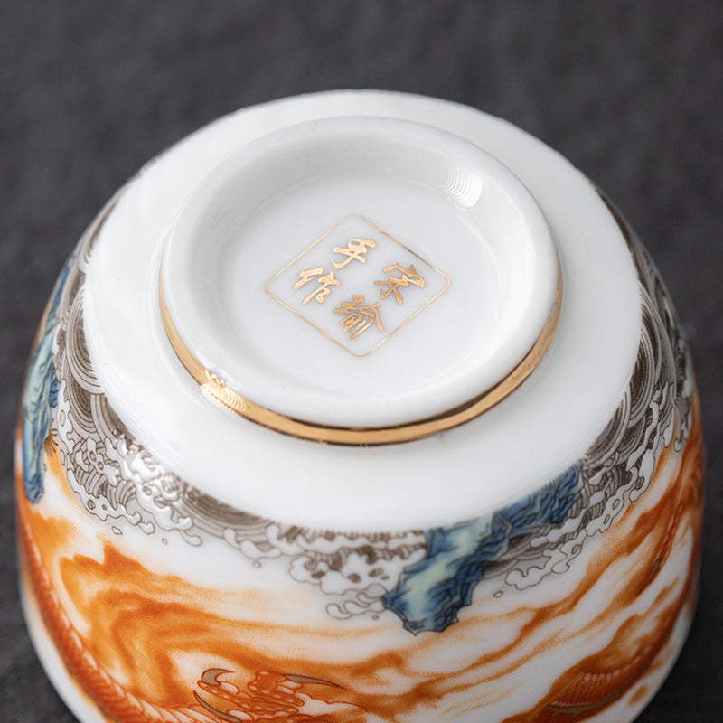 Buddha Stones Dragon Phoenix Crane Sun Ocean Waves Gilt Ceramic Teacup Kung Fu Tea Cup 170ml - image 6