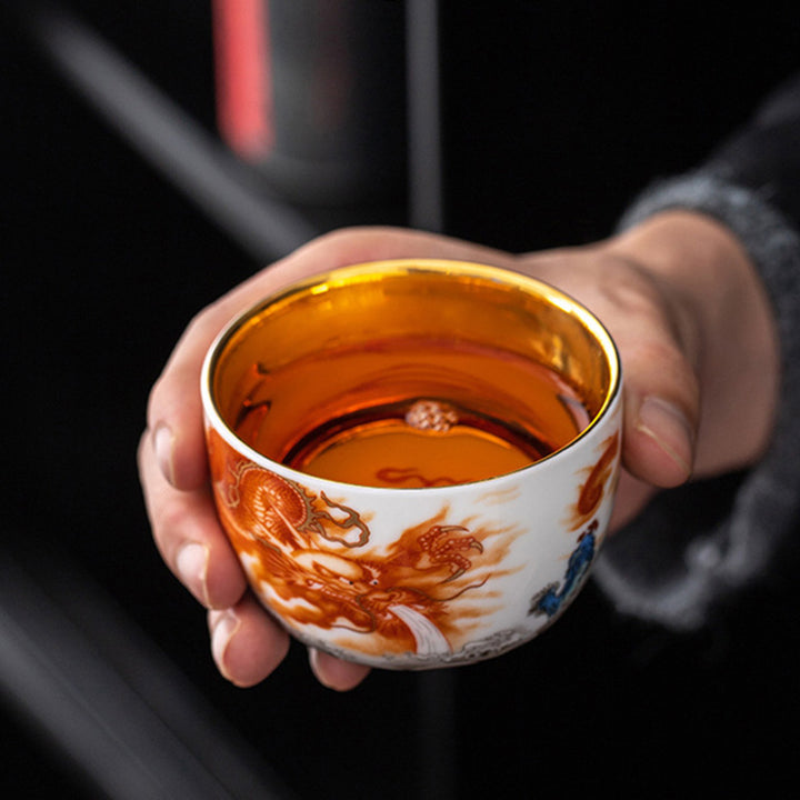 Buddha Stones Dragon Phoenix Crane Sun Ocean Waves Gilt Ceramic Teacup Kung Fu Tea Cup 170ml - image 3