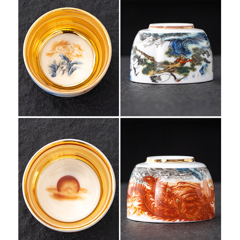 Buddha Stones Dragon Phoenix Crane Sun Ocean Waves Gilt Ceramic Teacup Kung Fu Tea Cup 170ml - image 12