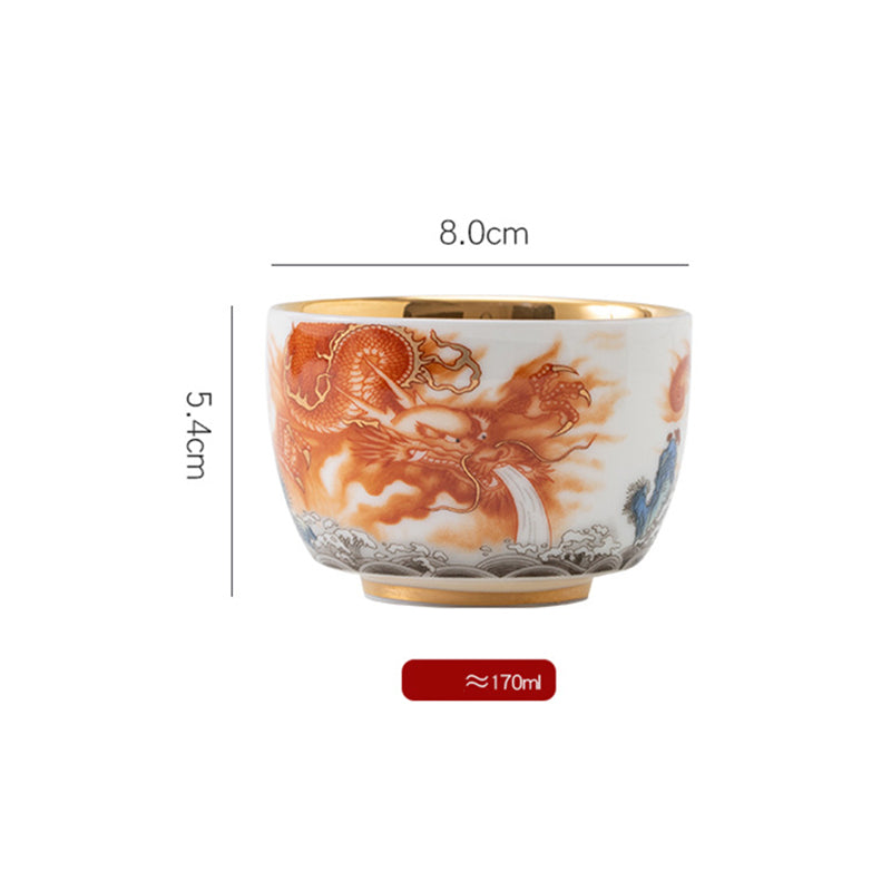 Buddha Stones Dragon Phoenix Crane Sun Ocean Waves Gilt Ceramic Teacup Kung Fu Tea Cup 170ml - image 10