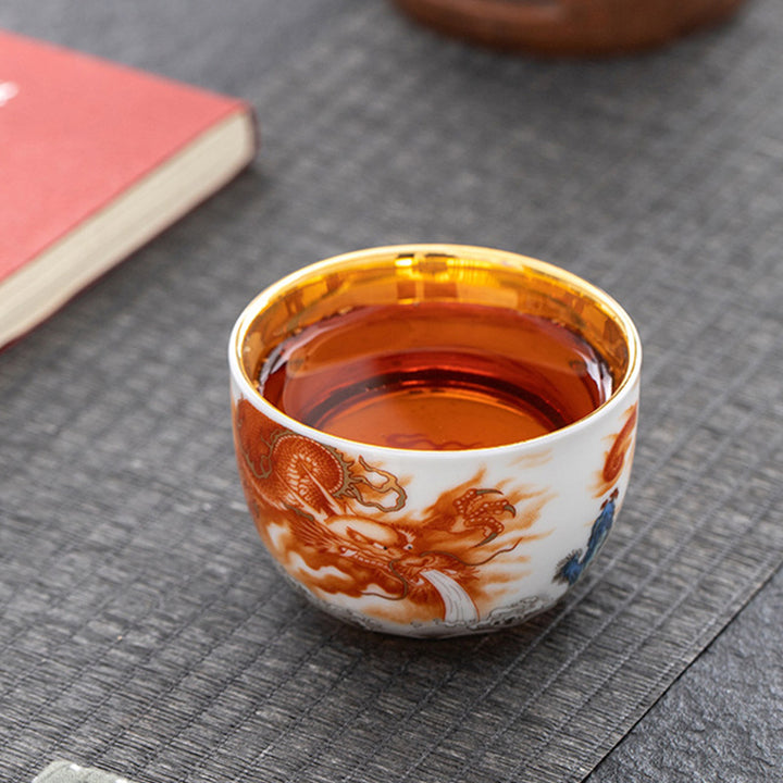 Buddha Stones Dragon Phoenix Crane Sun Ocean Waves Gilt Ceramic Teacup Kung Fu Tea Cup 170ml - image 7