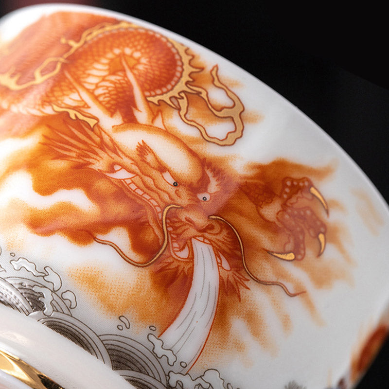 Buddha Stones Dragon Phoenix Crane Sun Ocean Waves Gilt Ceramic Teacup Kung Fu Tea Cup 170ml - image 5