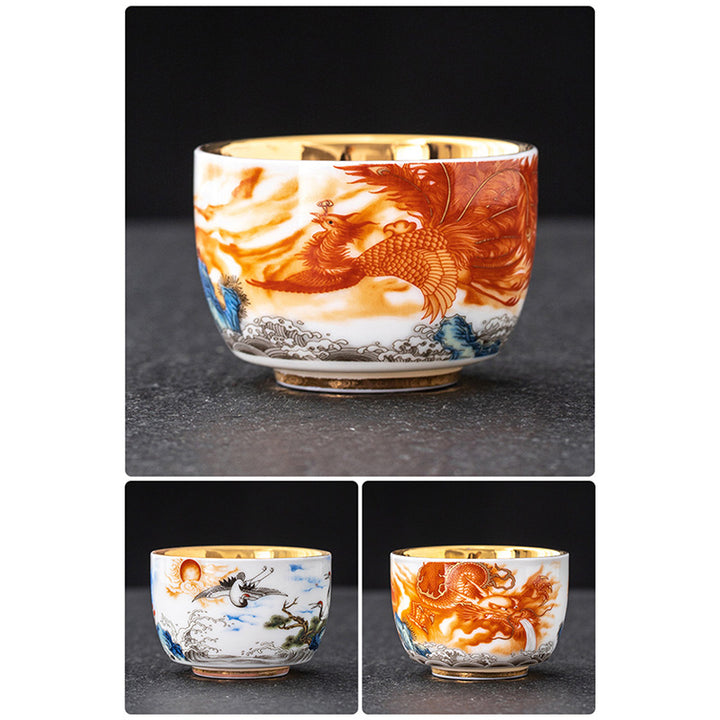 Buddha Stones Dragon Phoenix Crane Sun Ocean Waves Gilt Ceramic Teacup Kung Fu Tea Cup 170ml - image 13