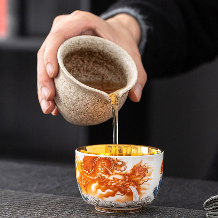 Buddha Stones Dragon Phoenix Crane Sun Ocean Waves Gilt Ceramic Teacup Kung Fu Tea Cup 170ml - image 8