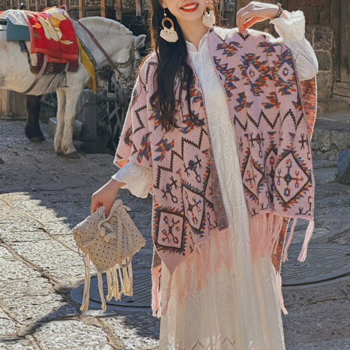 Buddha Stones Tibetan Shawl Striped Geometry Pattern Winter Cozy Travel Knitted Scarf Wrap - image 9