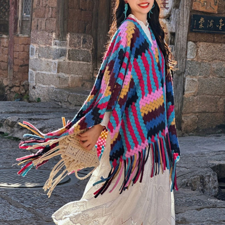 Buddha Stones Tibetan Shawl Candy Color Braided Pattern Winter Cozy Travel Knitted Tassel Scarf Wrap - image 2