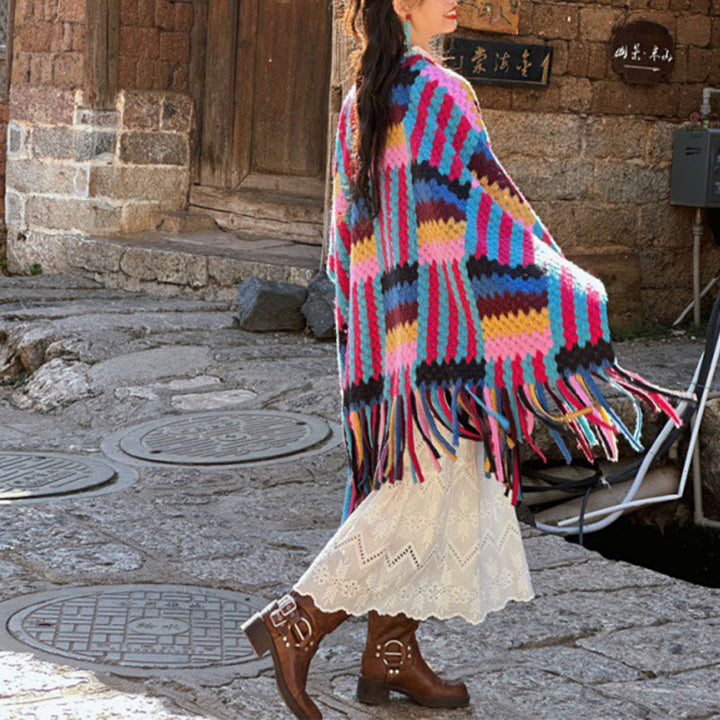 Buddha Stones Tibetan Shawl Candy Color Braided Pattern Winter Cozy Travel Knitted Tassel Scarf Wrap - image 6