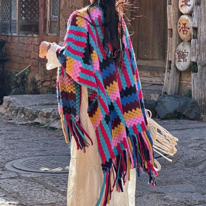 Buddha Stones Tibetan Shawl Candy Color Braided Pattern Winter Cozy Travel Knitted Tassel Scarf Wrap - image 4