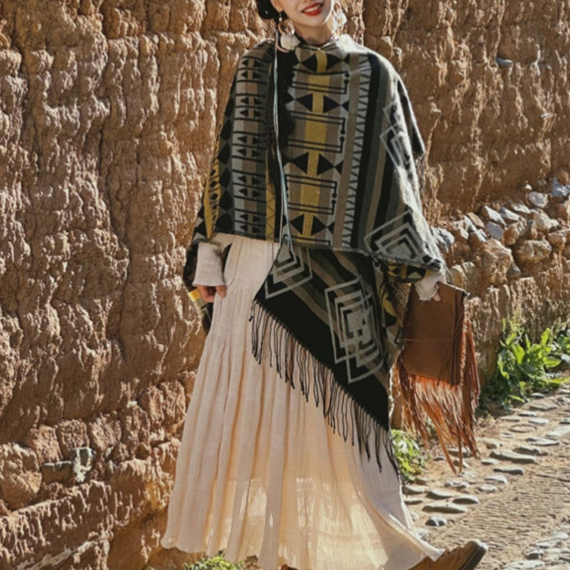 Buddha Stones Tibetan Shawl Striped Geometric Pattern Winter Cozy Travel Tassel Scarf Wrap - image 8