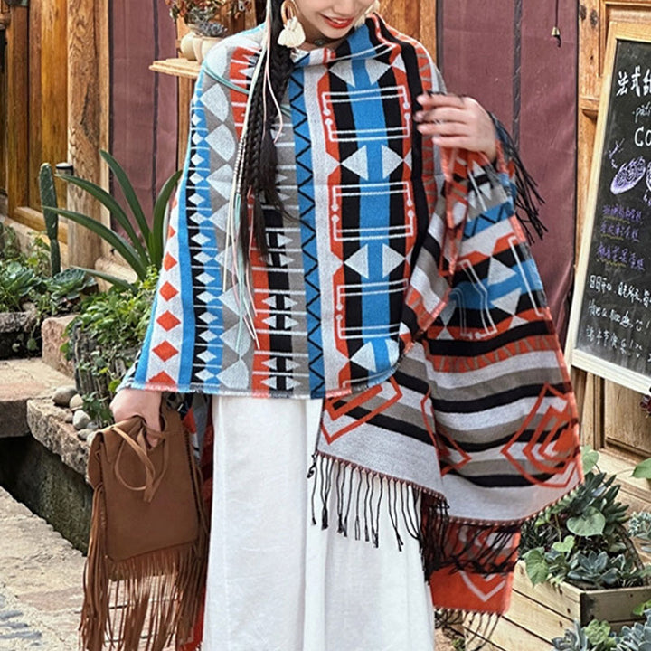 Buddha Stones Tibetan Shawl Striped Geometric Pattern Winter Cozy Travel Tassel Scarf Wrap - image 4