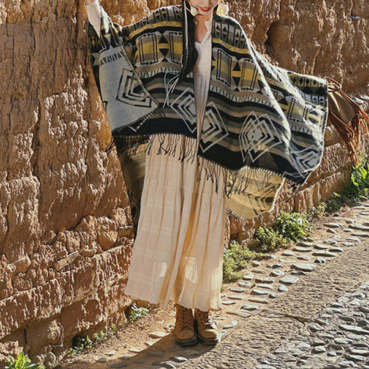 Buddha Stones Tibetan Shawl Striped Geometric Pattern Winter Cozy Travel Tassel Scarf Wrap - image 7