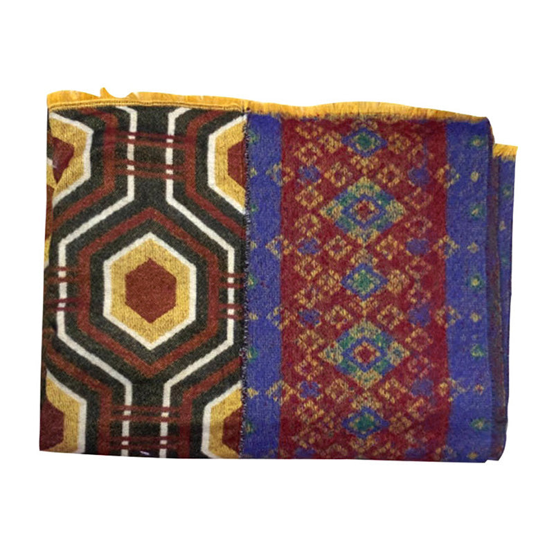 Buddha Stones Tibetan Shawl Brown Blue Red Geometric Shapes Pattern Winter Cozy Travel Scarf Wrap - image 18
