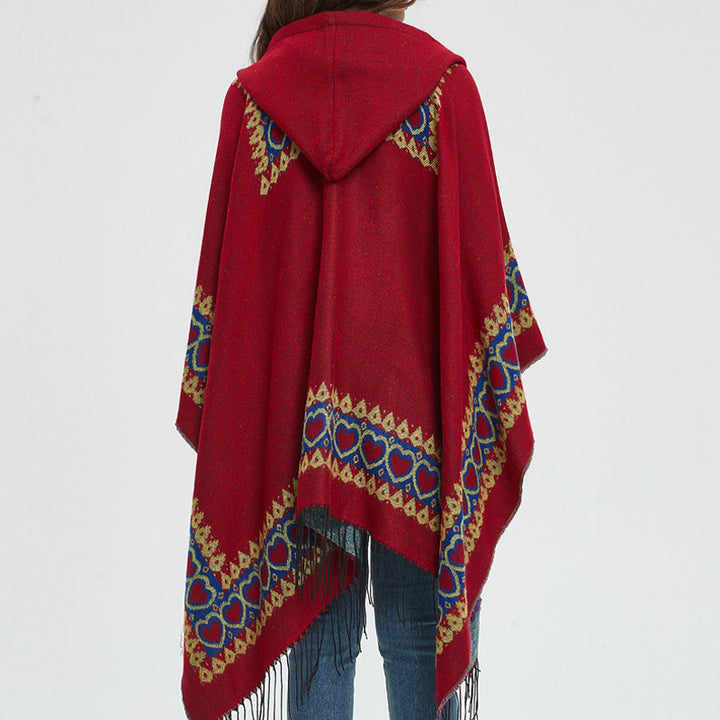Buddha Stones Tibetan Shawl Red Love Heart Tassel Hooded Cloak Winter Cozy Travel Scarf Wrap - image 17