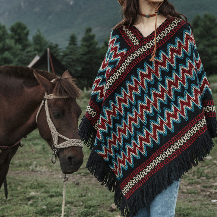 Buddha Stones Tibetan Shawl Striped Knitted Tassels Pullover Winter Cozy Travel Scarf Wrap - image 5