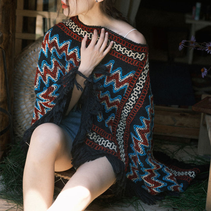 Buddha Stones Tibetan Shawl Striped Knitted Tassels Pullover Winter Cozy Travel Scarf Wrap - image 8