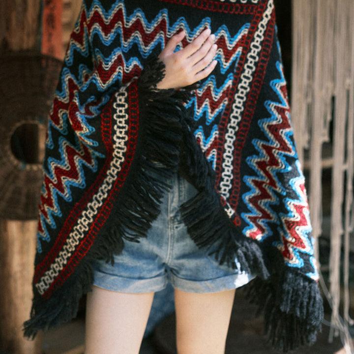 Buddha Stones Tibetan Shawl Striped Knitted Tassels Pullover Winter Cozy Travel Scarf Wrap - image 6