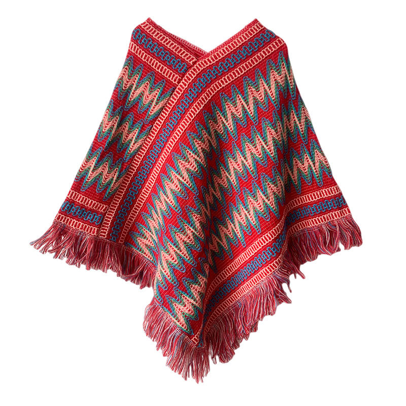 Buddha Stones Tibetan Shawl Striped Knitted Tassels Pullover Winter Cozy Travel Scarf Wrap - Red 87cm*100cm - image 13