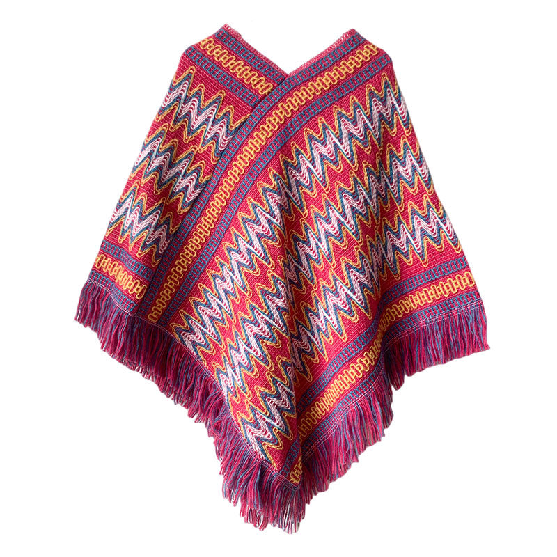 Buddha Stones Tibetan Shawl Striped Knitted Tassels Pullover Winter Cozy Travel Scarf Wrap - Rose Red Orange 87cm*100cm - image 16
