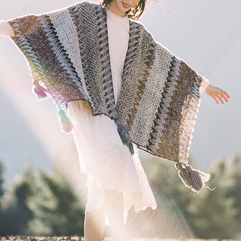 Buddha Stones Tibetan Shawl Gray Brown Striped Knitted Tassels Winter Cozy Travel Scarf Wrap - image 15
