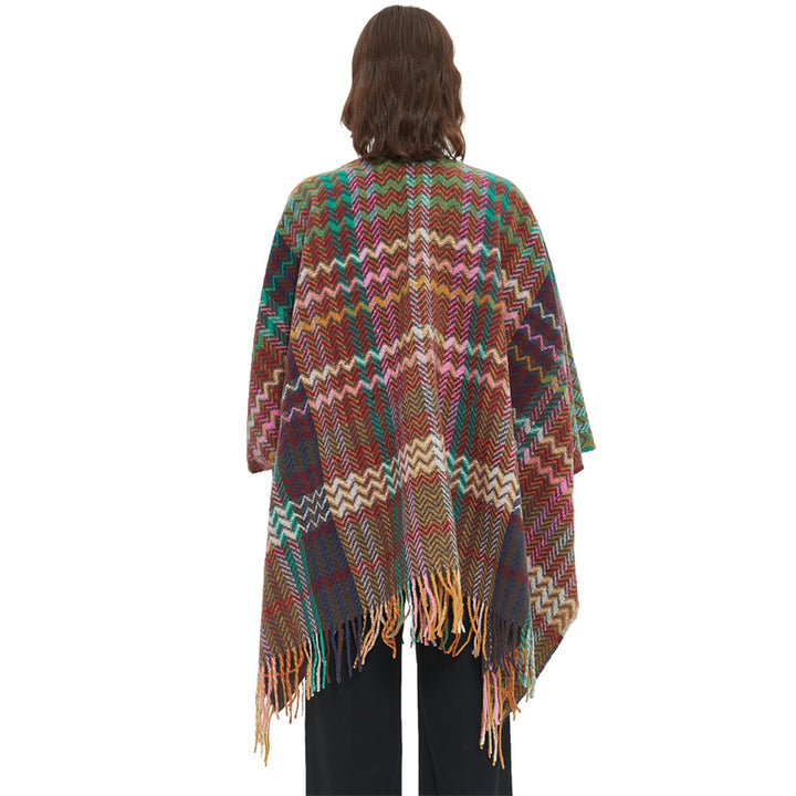 Buddha Stones Tibetan Shawl Colorful Wavy Line Tassels Winter Cozy Travel Scarf Wrap - image 19