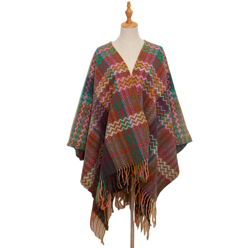 Buddha Stones Tibetan Shawl Colorful Wavy Line Tassels Winter Cozy Travel Scarf Wrap - image 10