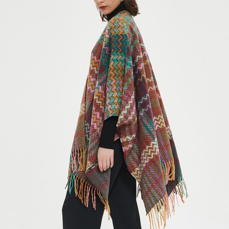 Buddha Stones Tibetan Shawl Colorful Wavy Line Tassels Winter Cozy Travel Scarf Wrap - image 8