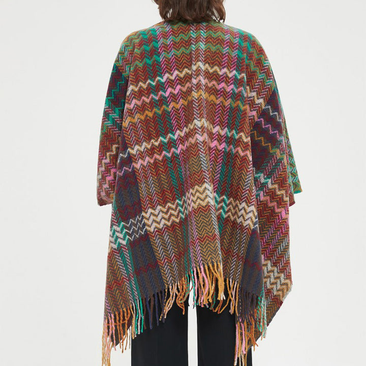 Buddha Stones Tibetan Shawl Colorful Wavy Line Tassels Winter Cozy Travel Scarf Wrap - image 9