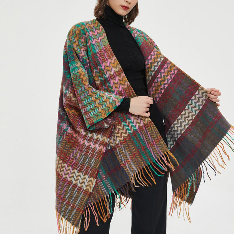 Buddha Stones Tibetan Shawl Colorful Wavy Line Tassels Winter Cozy Travel Scarf Wrap - image 14