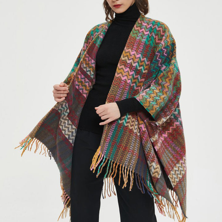 Buddha Stones Tibetan Shawl Colorful Wavy Line Tassels Winter Cozy Travel Scarf Wrap - image 17