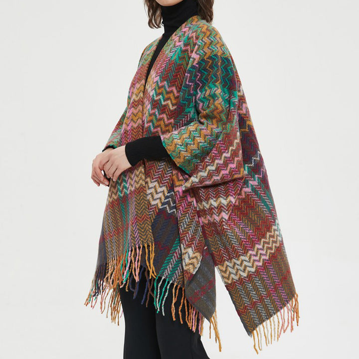 Buddha Stones Tibetan Shawl Colorful Wavy Line Tassels Winter Cozy Travel Scarf Wrap - image 18