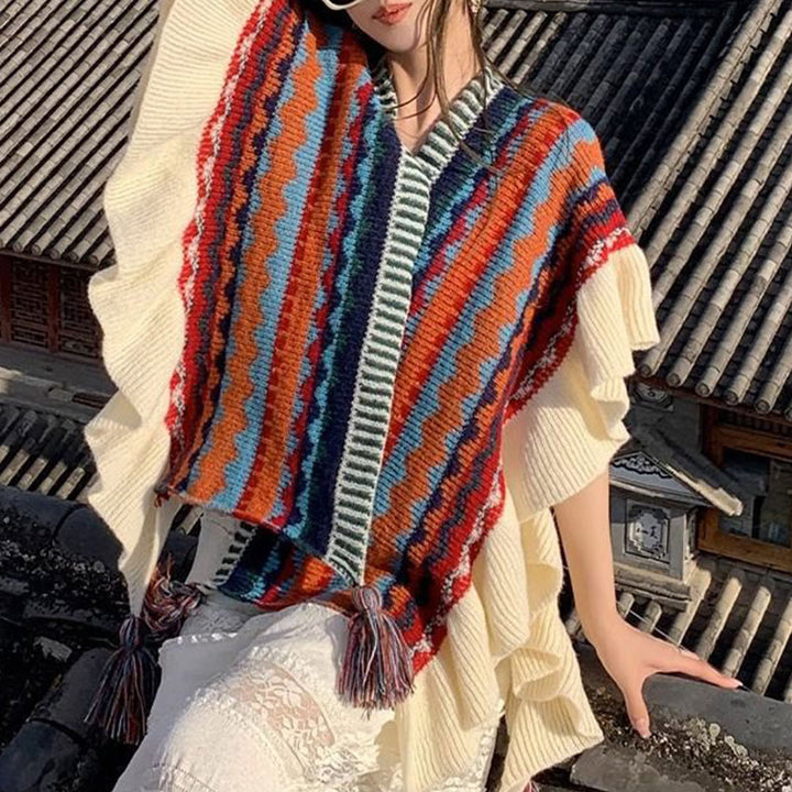 Buddha Stones Tibetan Shawl Colorful Striped Wavy Line Tassels Winter Cozy Travel Scarf Wrap - image 21