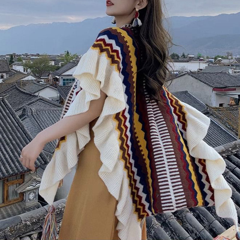 Buddha Stones Tibetan Shawl Colorful Striped Wavy Line Tassels Winter Cozy Travel Scarf Wrap - image 16