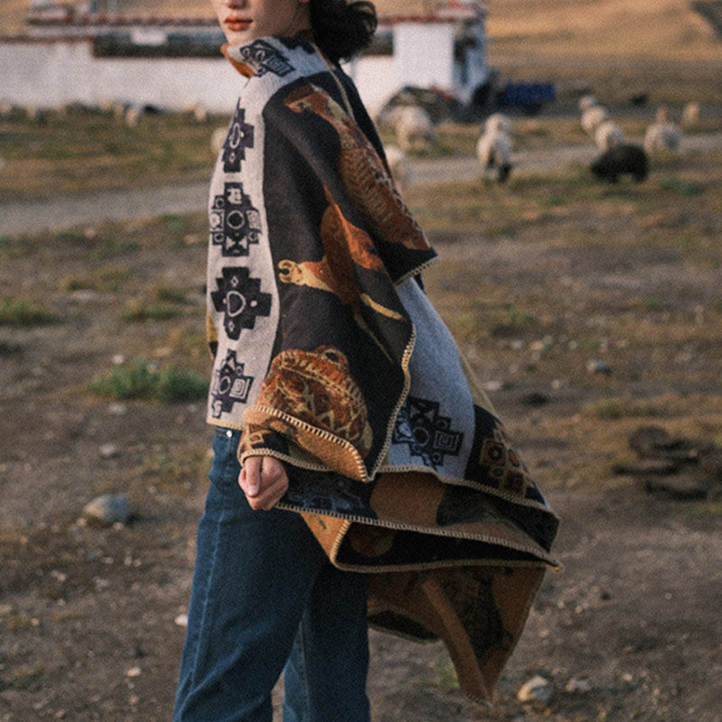 Buddha Stones Tibetan Shawl Deer Vase Geometric Shapes Winter Cozy Travel Scarf Wrap - image 2