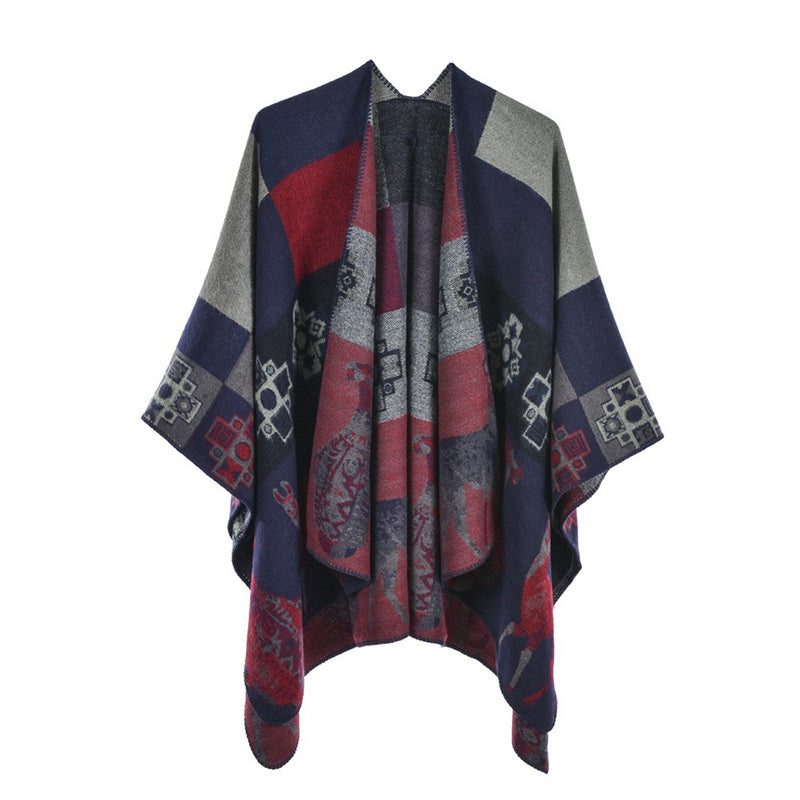 Buddha Stones Tibetan Shawl Deer Vase Geometric Shapes Winter Cozy Travel Scarf Wrap - Navy Blue Red 130*150cm - image 24