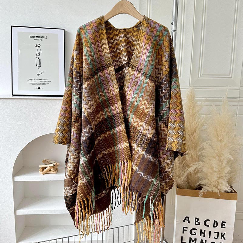 Buddha Stones Tibetan Shawl Colorful Wavy Striped Shapes Tassels Winter Cozy Travel Scarf Wrap - Yellow Brown - image 11
