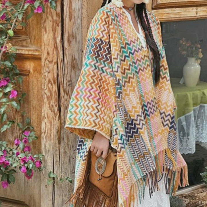 Buddha Stones Tibetan Shawl Colorful Wavy Striped Shapes Tassels Winter Cozy Travel Scarf Wrap - image 7