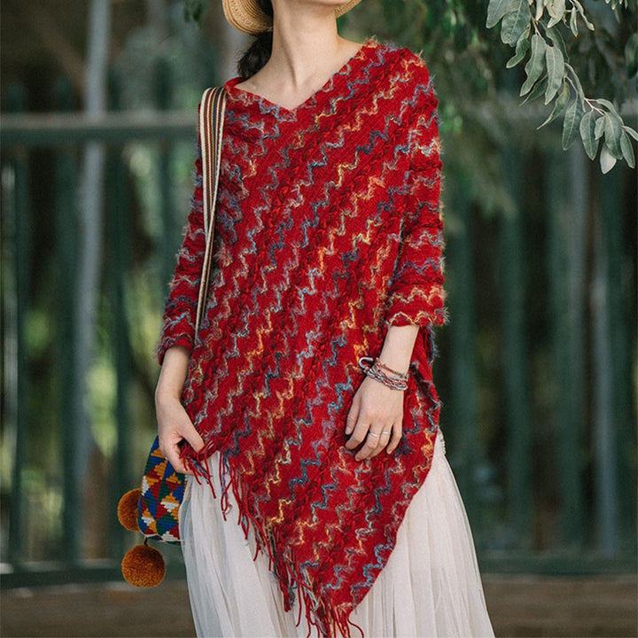 Buddha Stones Tibetan Colorful Striped Shawl Tassels Pullover Winter Cozy Travel Scarf Wrap - image 5