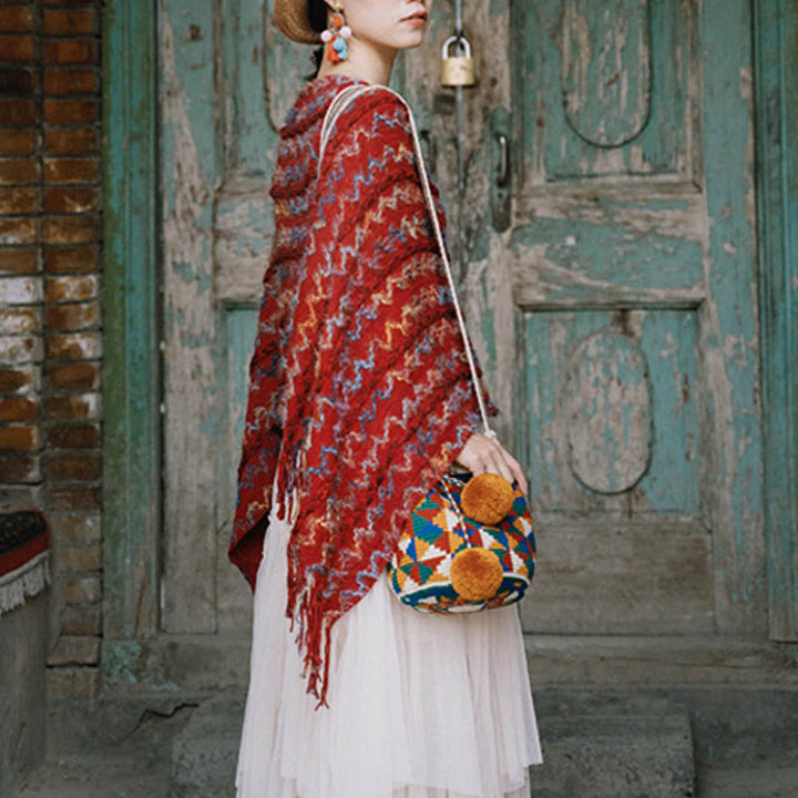 Buddha Stones Tibetan Colorful Striped Shawl Tassels Pullover Winter Cozy Travel Scarf Wrap - image 8