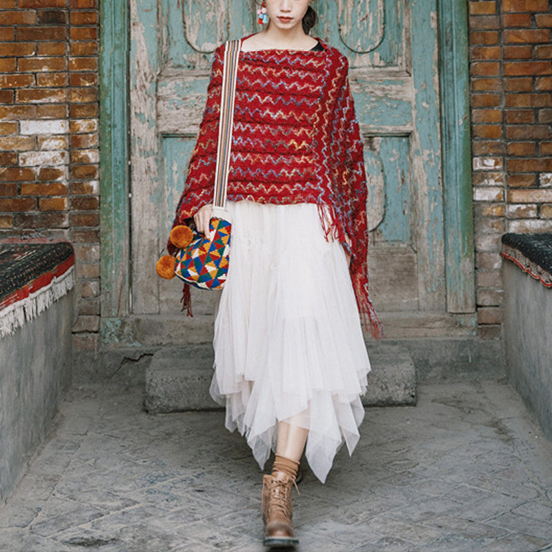 Buddha Stones Tibetan Colorful Striped Shawl Tassels Pullover Winter Cozy Travel Scarf Wrap - image 6