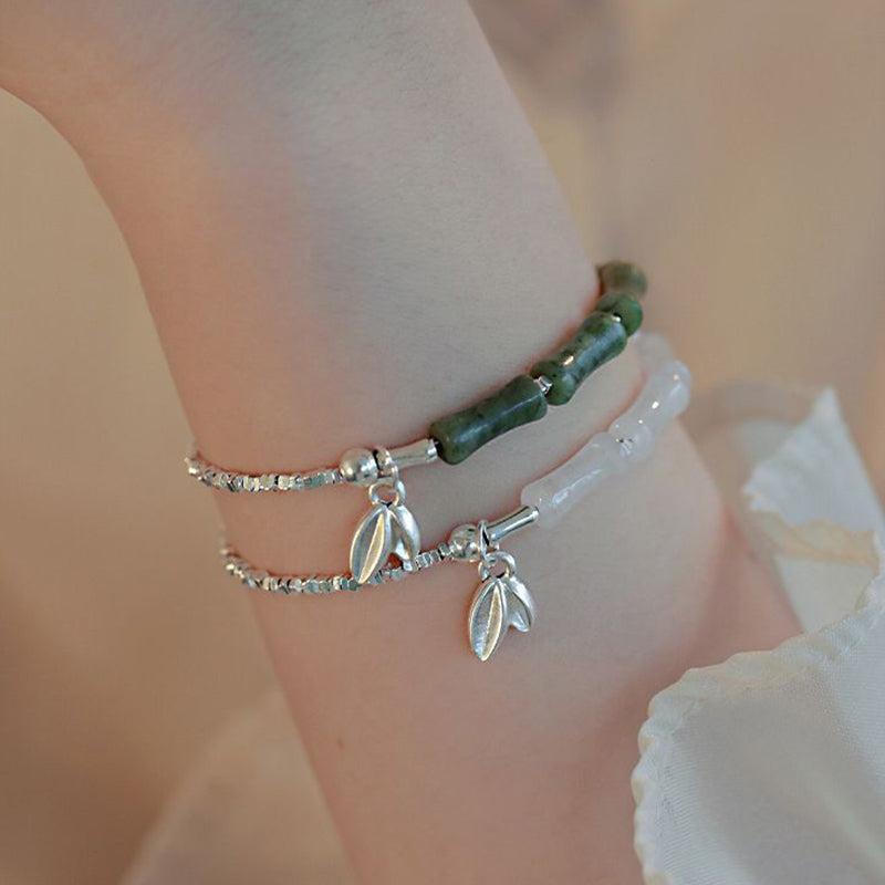 Buddha Stones 925 Sterling Silver Peridot Bamboo Pattern Luck Bracelet - image 0