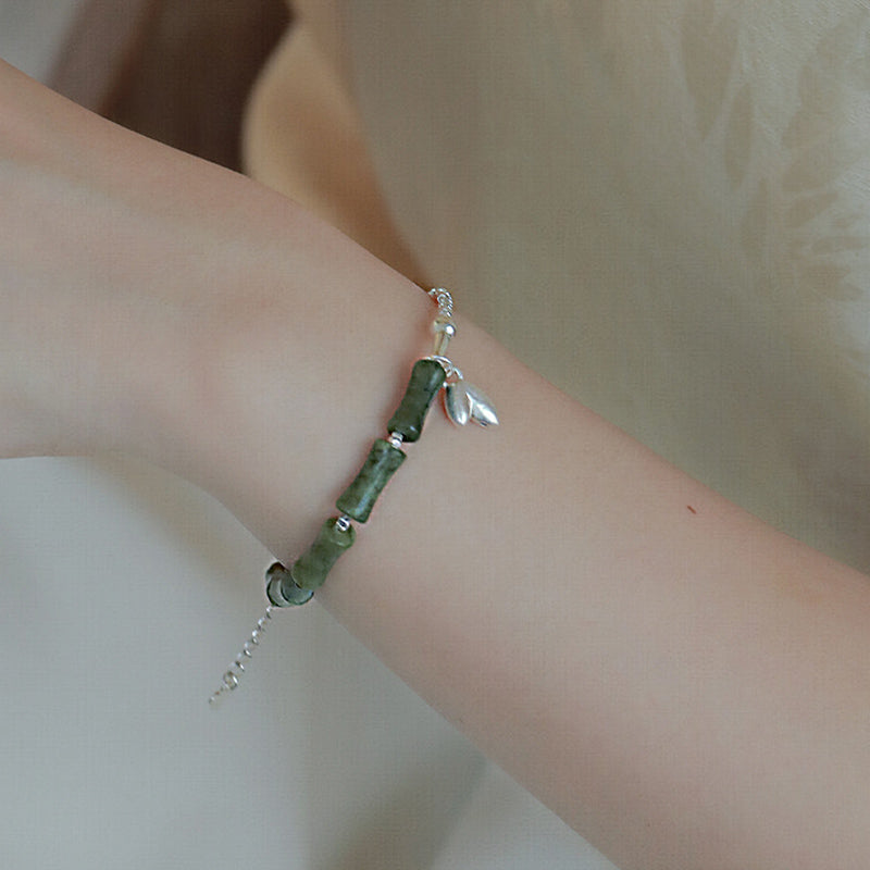 Buddha Stones 925 Sterling Silver Peridot Bamboo Pattern Luck Bracelet - Green Peridot Bamboo(Wrist Circumference 14-17cm) - image 2