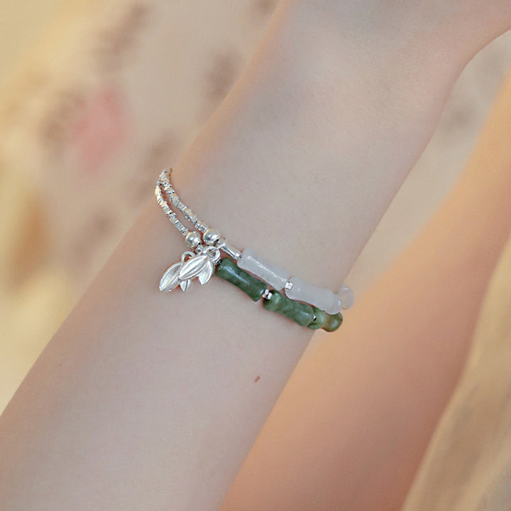 Buddha Stones 925 Sterling Silver Peridot Bamboo Pattern Luck Bracelet - image 10
