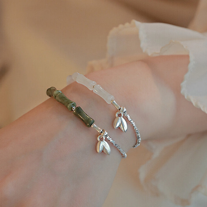 Buddha Stones 925 Sterling Silver Peridot Bamboo Pattern Luck Bracelet - image 8