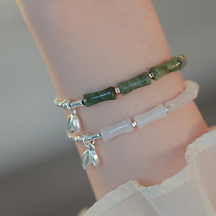 Buddha Stones 925 Sterling Silver Peridot Bamboo Pattern Luck Bracelet - image 9