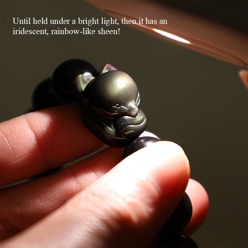 Buddha Stones Rainbow Obsidian Fox Healing Positive Bracelet - image 4