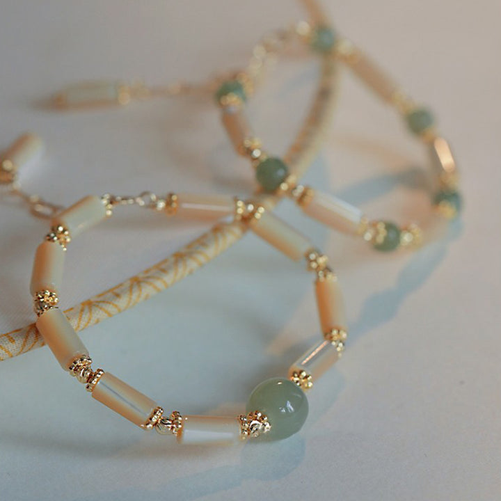 Buddha Stones 14K Gold Plated Tridacna Stone Hetian Jade Bead Bamboo Pattern Bracelet - image 6
